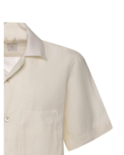 Eleventy White Linen Bowling Shirt for men