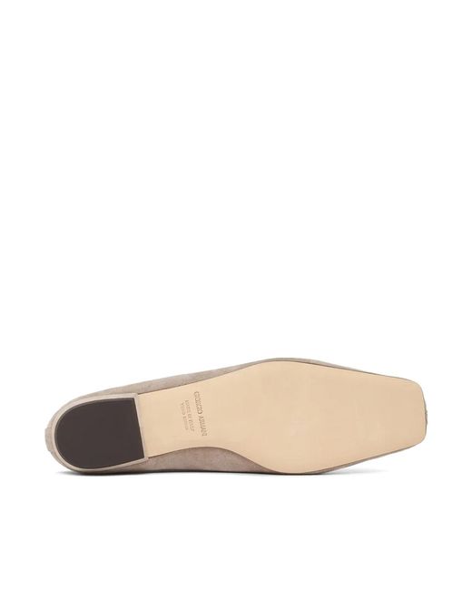 Giorgio Armani Brown Suede Ballerinas With Embroidery