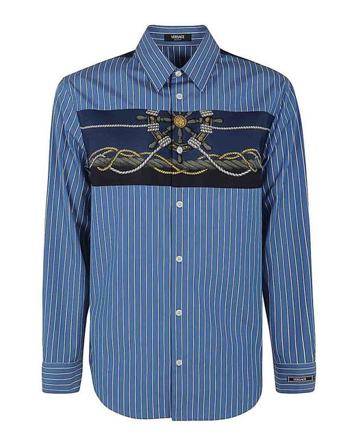 Versace Blue Striped Poplin Shirt for men