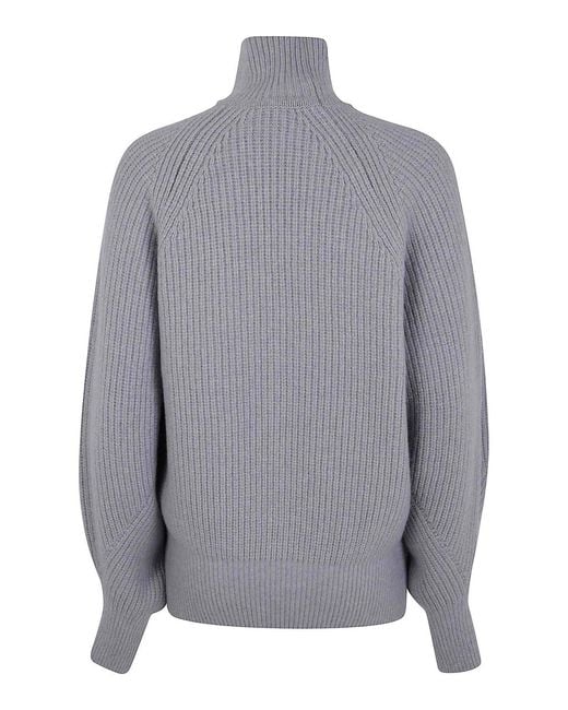Balmain Gray Batwing Ribbed Knit Pull