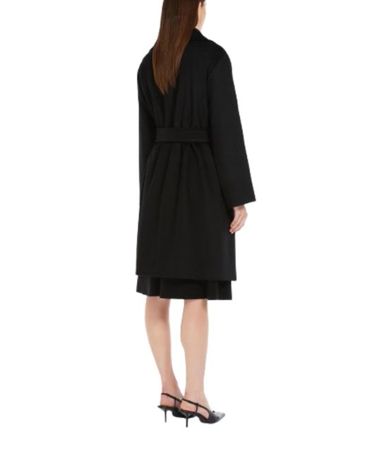 Max Mara Black Tigre Wool Dressing Gown Coat