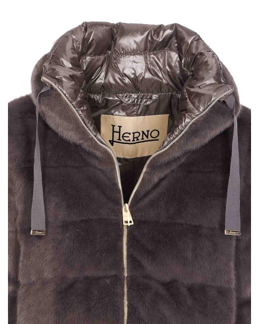 Herno Brown A-Shape Faux Fur Down Jacket
