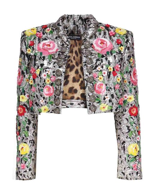 Dolce & Gabbana Black Jacket With Animal Print And Flowers