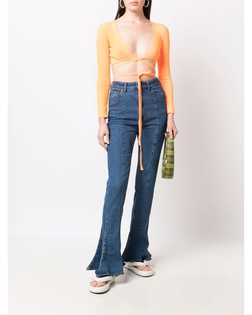 MSGM White Wrap Knitted Crop Top