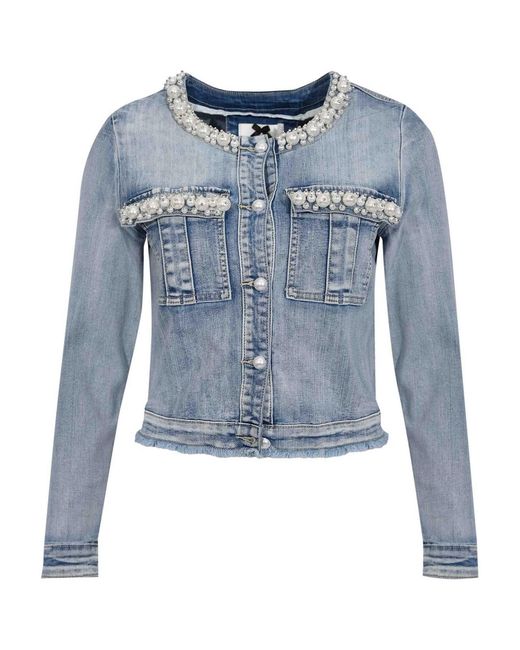 No Secrets Blue Denim Jacket With Pearl Embroidery