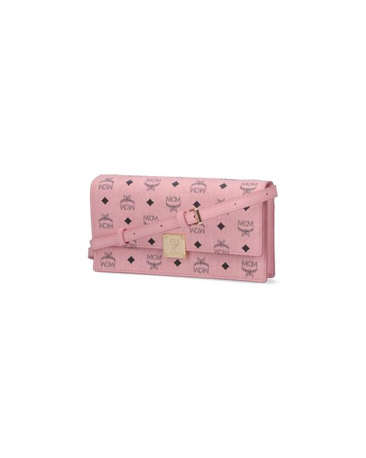 MCM Pink Large Wallet With Logo Shoulder Strap