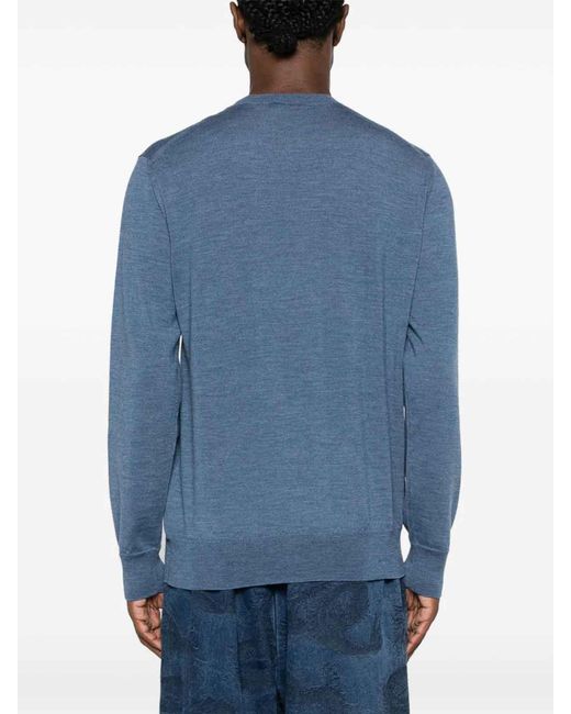 Etro Blue Signature Embroidered Knit Sweater for men