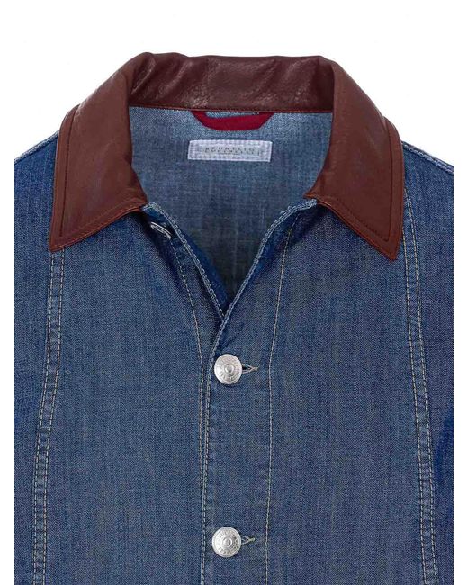 Brunello Cucinelli Blue Denim Jacket With Frontal Buttons Closure for men