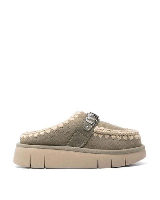 Mou Gray Bounce Clog Metal Logo Slippers