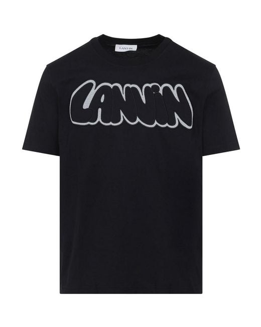 Lanvin Black Embroidered Logo T-Shirt for men