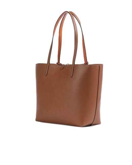 Ralph Lauren Brown Rvrsble Tote-Tote-Medium-Faux Pebble Grain
