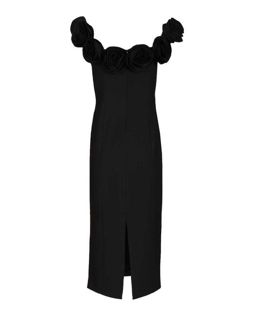 ROTATE BIRGER CHRISTENSEN Black Crepe Midi Dress With Floral Print