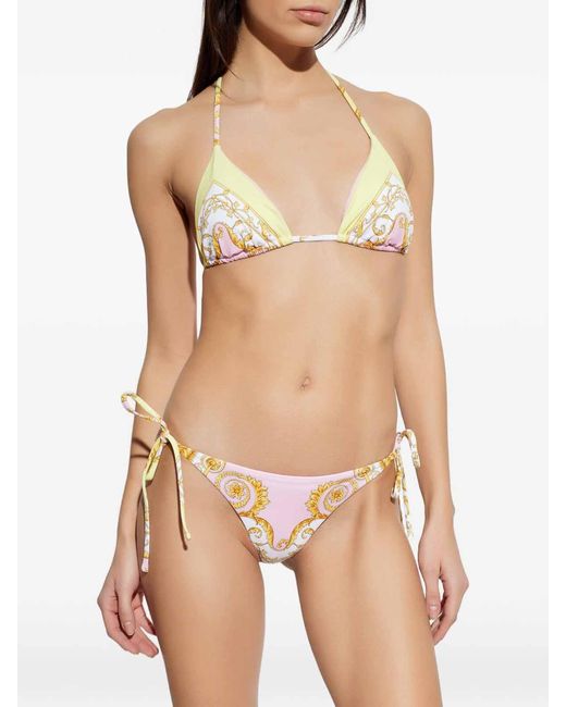 Versace Metallic Barocco Print Bikini Top