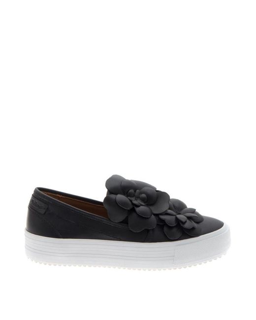 See By Chloé Black Floral Insert Leather Slip Ons
