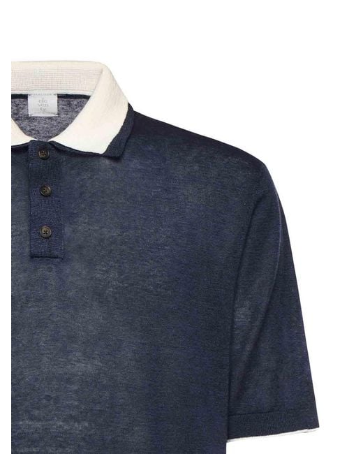 Eleventy Blue Linen Blend Polo for men