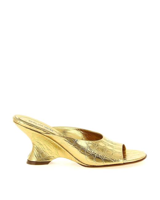 Dries Van Noten Metallic Curved Wedge Mules