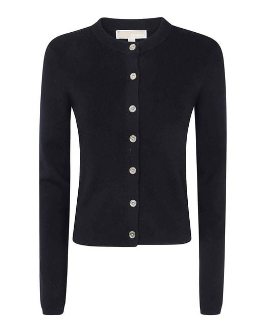 Michael Kors Blue Merino Rib Crewneck Cardigan