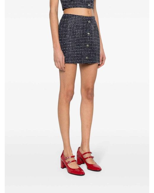 Alessandra Rich Black Sequin Checked Tweed Mini Skirt