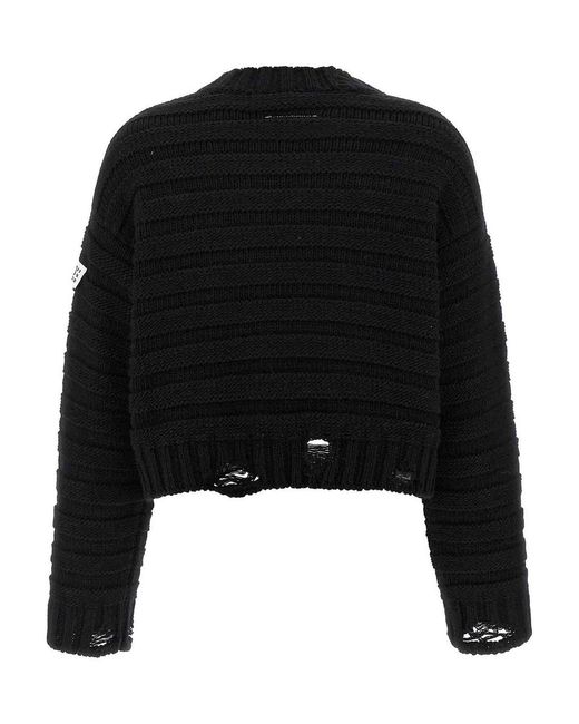 MM6 by Maison Margiela Black Distressed Wool Sweater