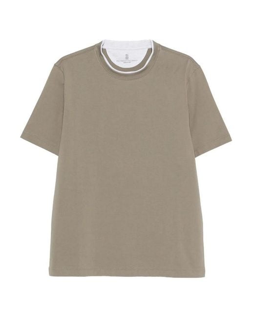 Brunello Cucinelli Natural T-Shirt With Faux-Layering for men