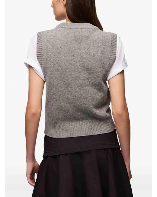 Ganni Gray Graphic Wool Vest Flowers