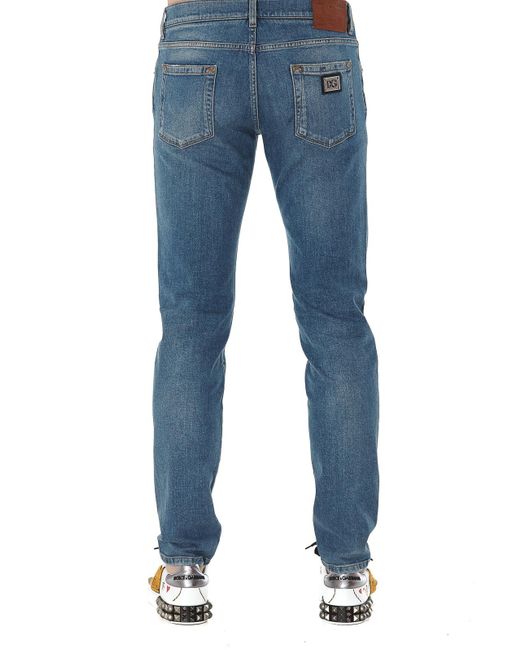 Dolce & Gabbana Blue Scraped Skinny Jeans for men