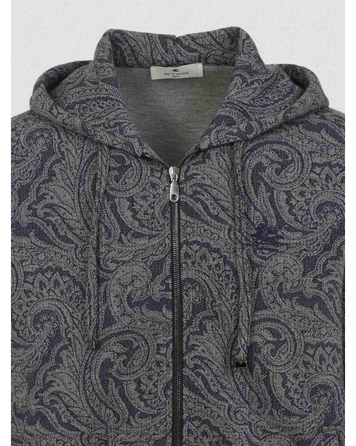Etro Gray Zipped Hoodie With Welt Pockets for men