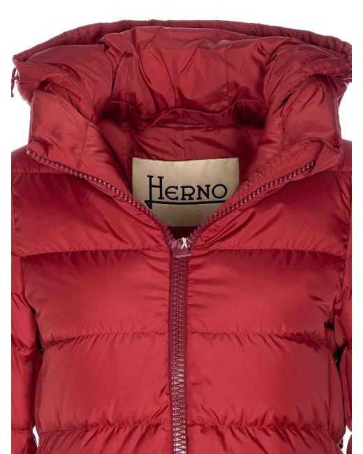 Herno Red Down Hooded Zip-Up Puffer Jacket