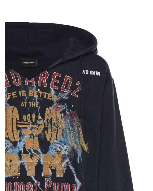 DSquared² Blue Printed Cotton Sweatshirt for men