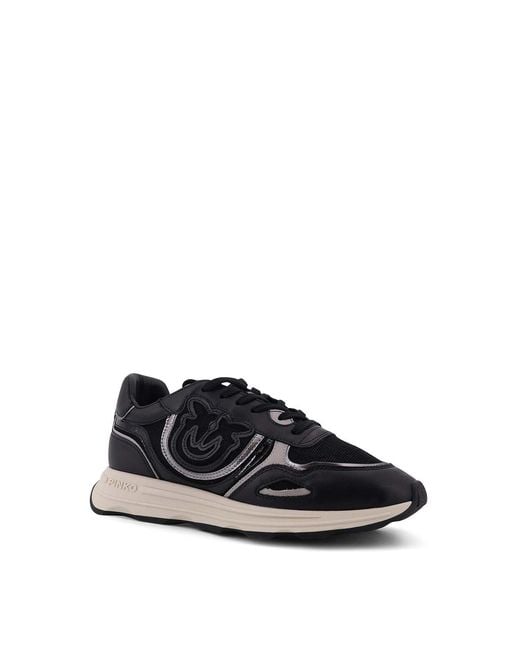 Pinko Black Leather Low-Top Sneakers
