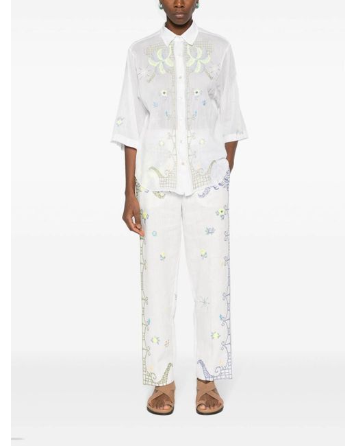 Forte Forte White Embroidered Linen Trousers