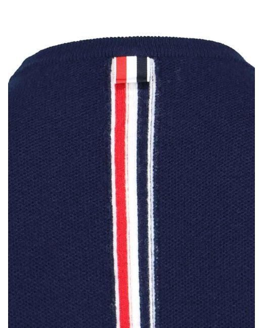 Thom Browne Blue Virgin Pique Tricolor Band Crewneck Sweater for men