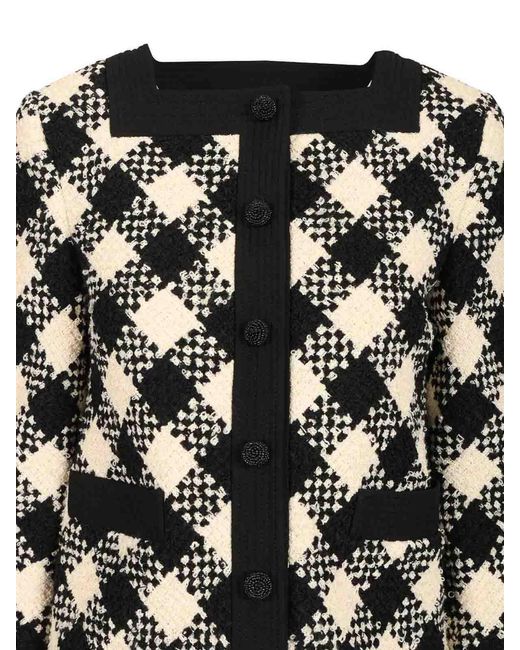 Valentino Garavani Black Damier Checked Boucl Tweed Jacket