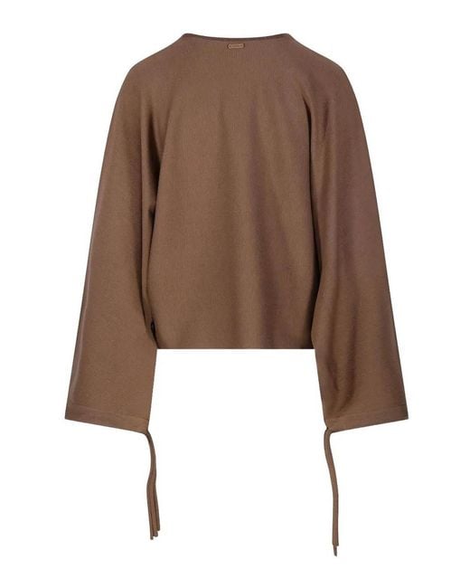 Max Mara Brown Fine-Knit Wool Round-Neck Sweater