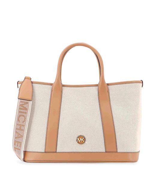 Michael Kors White Luisa Canvas And Leather Handbag