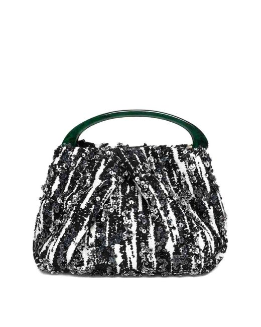 Dries Van Noten Black Small Pleated Jacquard Bag With Resin Handle