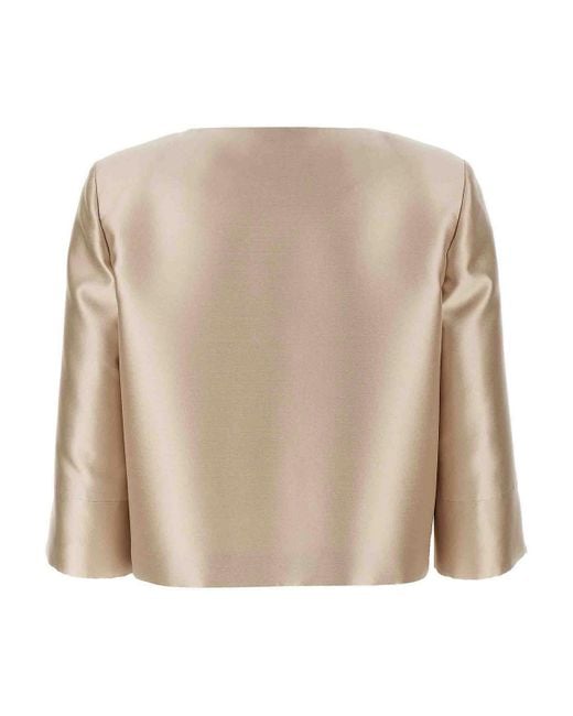 Alberta Ferretti Natural Mikado Bolero Jacket With Crew Neck