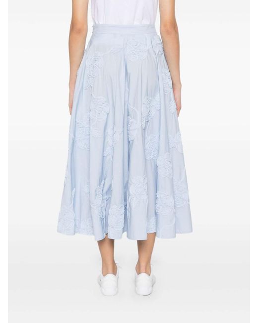 ROTATE BIRGER CHRISTENSEN Blue Long Skirt With Floral Applique
