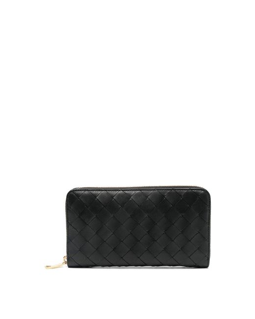 Bottega Veneta Black Large Woven Wallet With Zip
