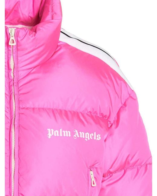 Palm Angels Pink Track Cropped Puffer Jacket