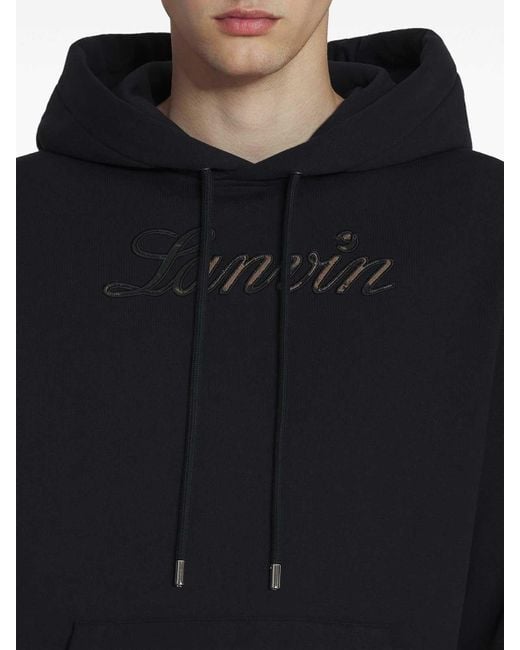Lanvin Black Hoodie Logo Manuscrit Denim for men
