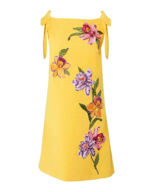 Carolina Herrera Yellow Embellished Shift Dress