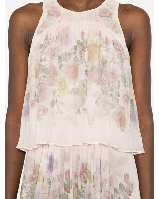 Twinset White Powder Long Dress With Floral Print