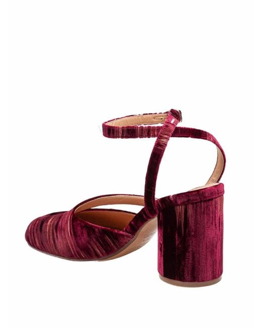 Maison Margiela Red Chenille Tabi Sandals With Asymmetrical Strap