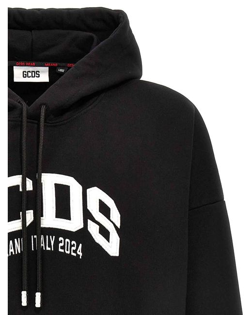 Gcds Black Logo Embroidery Hoodie Sweatshirt for men
