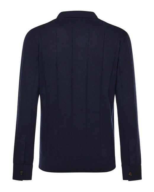 Eleventy Blue Cotton And Cashmere Polo Shirt for men
