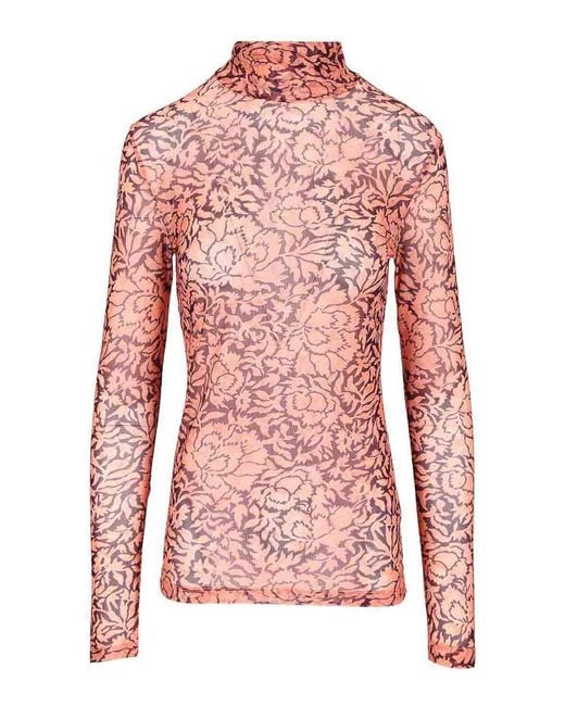 Dries Van Noten Pink Stretch Tulle Turtleneck