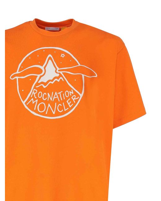 Moncler Orange T-shirt With Logo Pattern for men