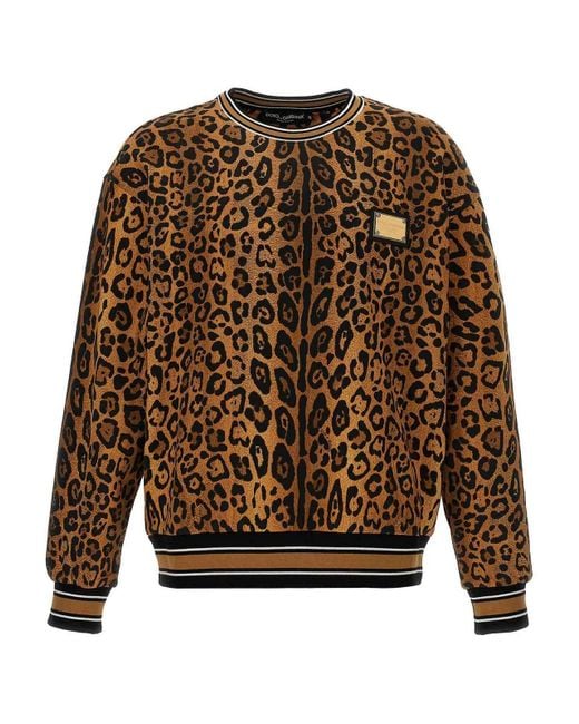 Dolce & Gabbana Brown Leopard Print Sweatshirt for men