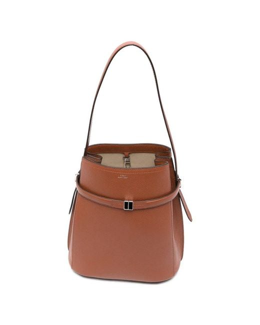 Totême Brown Belted Leather Bucket Bag